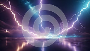 Abstract storm lightning shiny city planet illustration header, AI generated