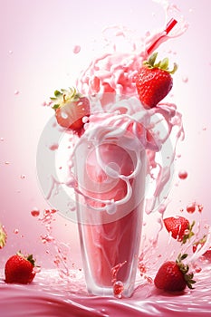 Abstract Strawberry Shake with Exploding Strawberries
