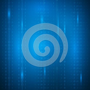 Abstract stream of binary matrix code on blue screen. Binary Computer Code. Programming Coding Concept of coding, hacker.