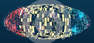 Abstract stream information with circles array and binary code. Information analytics concept. Filtering machine algorithms.