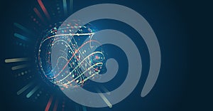 Abstract stream information with circles array and binary code. Information analytics concept. Filtering machine algorithms.