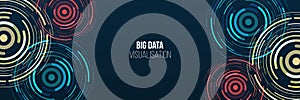 Abstract stream information with circles array and binary code. Filtering machine algorithms. Sorting data. Vector technology