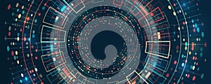 Abstract stream information with circles array and binary code. Filtering machine algorithms. Sorting data. Vector technology