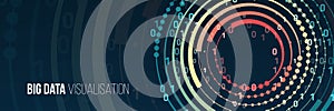 Abstract stream information with circles array and binary code. Filtering machine algorithms. Wide Big data visualization.