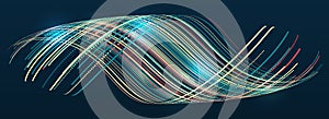 Abstract stream information with waves array, lines binary code. Filtering machine algorithms. Sorting data. Vector technology