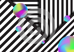 Abstract stripe black and white lines pattern background with circles fluid vibrant color elements