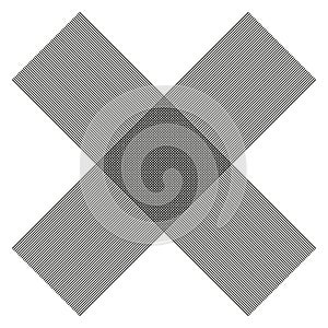 Abstract striped artwork. Monochrome cross illusion. Geometric lines pattern. Optical art.