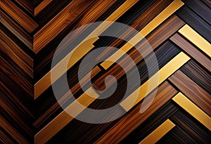 Abstract striped background. Wood texture. Gold stripes, dark stripes, black lines, elongated
