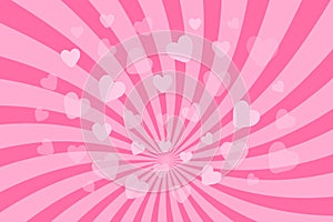 Abstract striped pink background with hearts