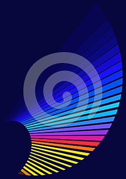 Abstract striped swirl with multicolor stripes on deep blue background