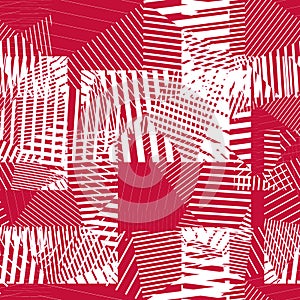 Abstract striped textured geometric seamless pattern. Vector red