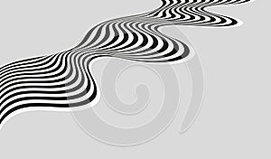 Abstract striped wave background, smooth black and white lines on a gray background