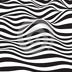 Abstract striped wavy background. Black and white curved lines.
