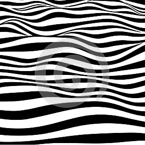 Abstract striped wavy background. Black and white curved lines.