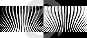 Abstract stripes background with growing lines. Lines rise up to horizon. A black figure on a white background and an equally