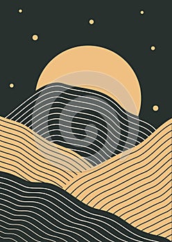 Abstract stripes night landscape background illustration.