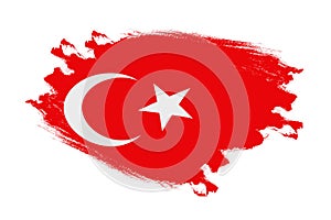 Abstract stroke brush textured national flag of Turkey on isolated white background