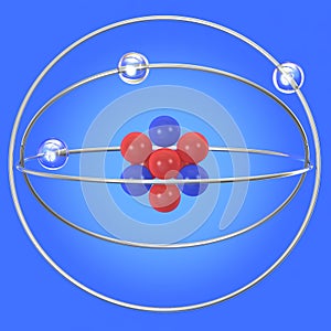 Abstract structure of an atom on a blue background