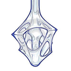 Abstract Structure with Blue Lines on White, Futuristic Design