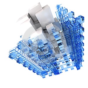 Abstract structure in blue and white