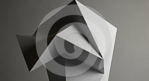 Abstract structure featuring angular, geometric shapes composed of folded white