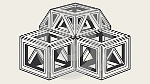 Abstract Structure of Three Interlocking Geometric Cubes, vector design Generative AI