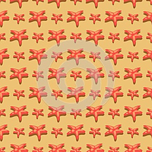 Abstract summer background with red starfish - seastar seamless pattern