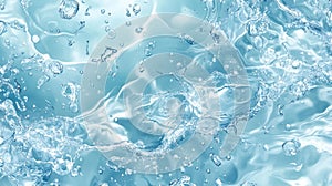 Abstract summer banner featuring a clear blue water surface with ripples, splashes, and bubbles