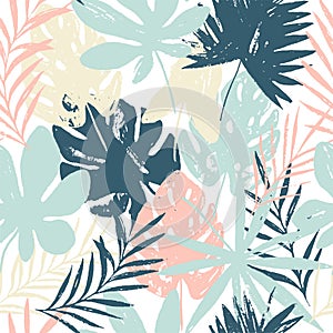 Abstract summer bright floral seamless pattern with trendy hand drawn textures