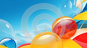 Abstract summer composition with sunbursts, beach balls and clear blue skies photo