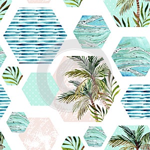 Abstract summer geometric hexagon shapes seamless pattern