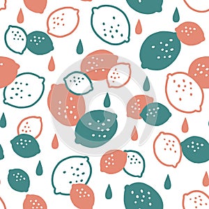 Abstract Summer Mellow Sour Lemon Fruit Vector Seamless Pattern