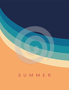 Abstract summer poster print vector template. Minimal design illustration of a beach and the ocean.