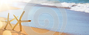 Abstract summer vacation background of blurred beach and sea waves