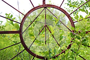 abstract sun image on old rusty iron gate