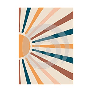 Abstract sun poster. Boho contemporary background, modern art mid century style, geometric wall decor. Vector