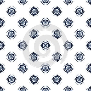 Abstract sun star or flower seamless pattern, geometry elements. Ornament can be used for gift wrapping paper, pattern