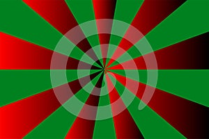 Abstract sunburst pattern, red rays on gradient green background, Merry Christmas theme. Vector illustration, EPS10. Geometric pat