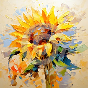 Abstract Sunflower Painting Realistic Impressionism With Expressive Palette Knife Work
