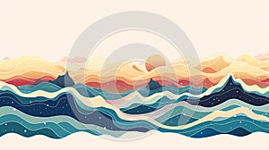 Abstract Sunrise over Colorful Waves: Modern Artistic Interpretation of Ocean and Sun photo