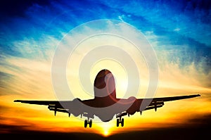 Abstract sunset and airplane