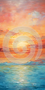 Abstract Sunset Over The Ocean: Vibrant Landscape Painting Inspired By Monet