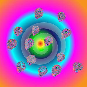 Abstract surreal background with circles psychedelic bright colors