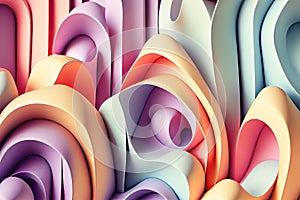 abstract surreal three-dimensional shapes in pastel colors background, generative AI