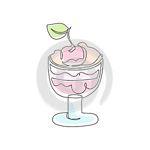 Abstract sweet yogurt parfait dessert in glass with cherry fruit, whipped cream layers