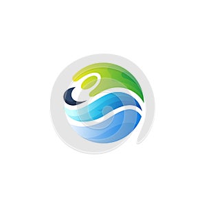 Abstract swimming logo with wave design template, circle design, people