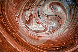 Abstract swirl background, stripes and curves of white, blue and brown colors. Mixed white, brown and red colors. Like chocolate