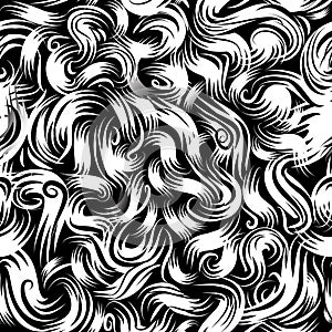 Abstract swirl lines and dots seamless pattern. Artistic line ornamental stylish background. Abstract tiled monochrome texture