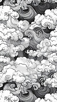 Abstract Swirling Clouds and Waves Pattern