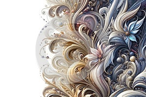 abstract swirling floral design background with white copy space